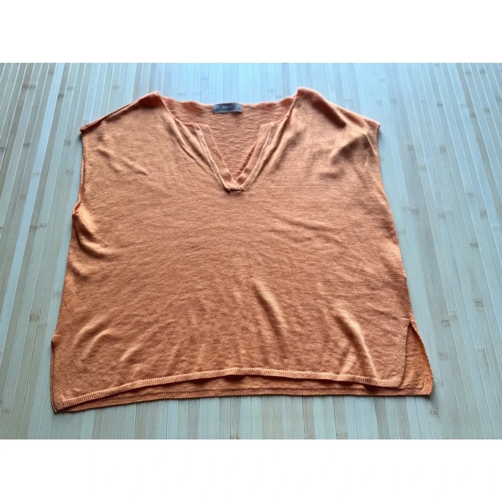 Free People Free-est Marina Del Sol Orange Knit Notched V-Neck Top Large L